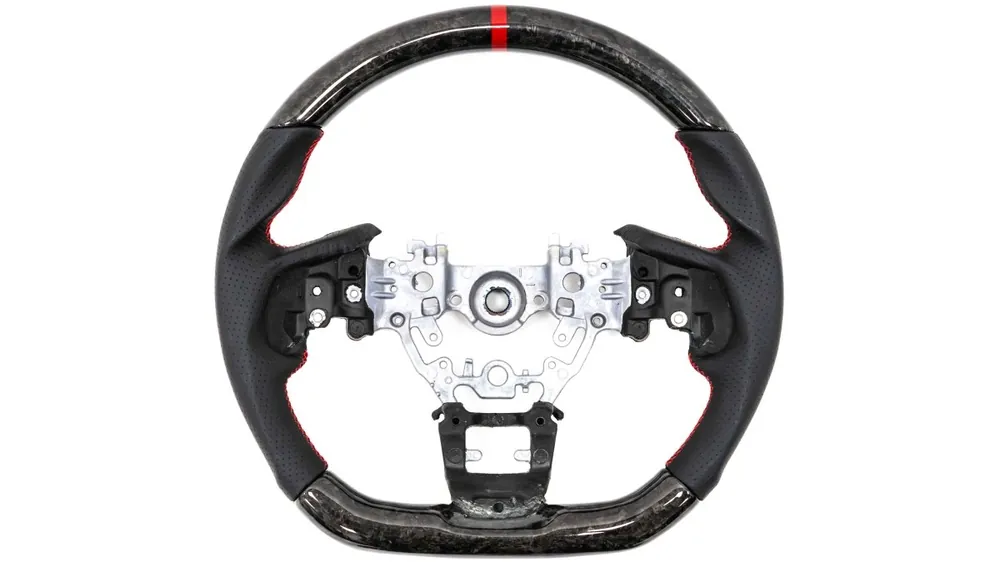 Molded Innovations Forged Carbon Fiber Steering Wheel w/ Perforated Leather Grip, Red Stripe and Red Stitching 2022-2024 WRX Trending