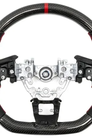 Sale Molded Innovations Original Carbon Fiber Steering Wheel w/ Perforated Leather Grip, Red Stripe and Red Stitching 2022-2024 WRX