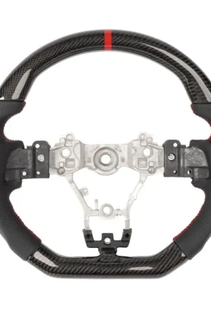 Modern Molded Innovations Original Carbon Fiber Steering Wheel w/ Perforated Leather Grip, Red Stripe and Red Stitching 2015-2021 WRX / 2015-2021 STI