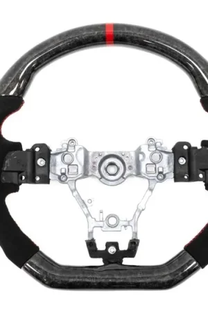 Molded Innovations Forged Carbon Fiber Steering Wheel w/ Suede Grip, Red Stripe and Red Stitching 2015-2021 WRX / 2015-2021 STI Get Yours