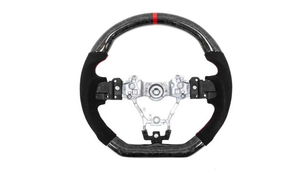 Molded Innovations Forged Carbon Fiber Steering Wheel w/ Suede Grip, Red Stripe and Red Stitching 2015-2021 WRX / 2015-2021 STI Get Yours