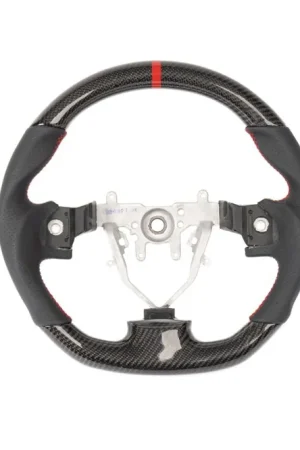 Fast Shipping Molded Innovations Carbon Fiber Steering Wheel w/ Perforated Leather Grip, Red Stripe and Red Stitching 2008-2014 WRX / 2008-2014 STI / 2009-2013 Forester / 2008-2011 Impreza / 2008-2009 Legacy / 2008-2009 Outback