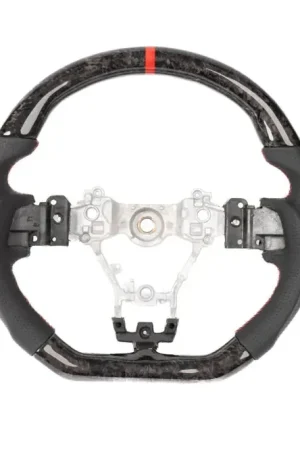 Molded Innovations Forged Carbon Fiber Steering Wheel w/ Perforated Leather Grip, Red Stripe and Red Stitching 2008-2014 WRX / 2008-2014 STI / 2009-2013 Forester / 2008-2011 Impreza / 2008-2009 Legacy / 2008-2009 Outback Price Drop