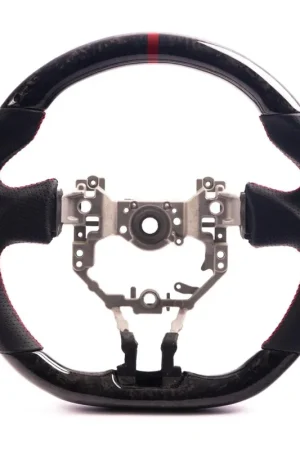 Molded Innovations Forged Carbon Fiber Steering Wheel w/ Perforated Leather Grip, Red Stripe and Red Stitching 2013-2016 BRZ / 2013-2016 FRS High Quality