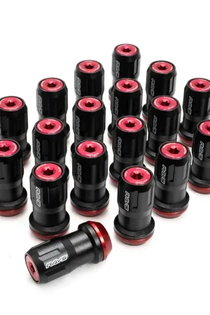 Shop Now RAYS Official Formula Nut FN-II M12X1.25 Lock and Nut Set Black w/ Red Accent Most Subaru Models
