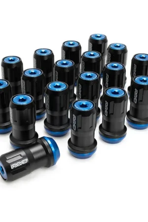 RAYS Official Formula Nut FN-II M12X1.25 Lock and Nut Set Black w/ Blue Accent Most Subaru Models Fan Favorite