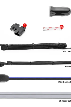 Popular XKGlow LED Fiber Optic Kit w/ 6pc LED Heads + 2pc 6ft Fiber Optic Rolls | App-controlled