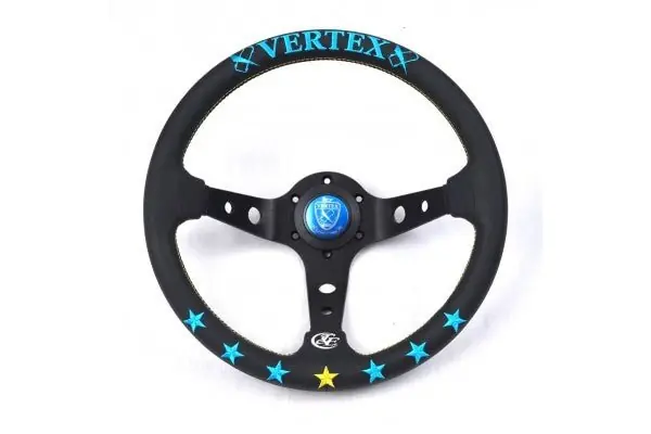 VERTEX 7 Star Steering Wheel 330mm Leather w/ Blue and Mint Stitching Free Returns