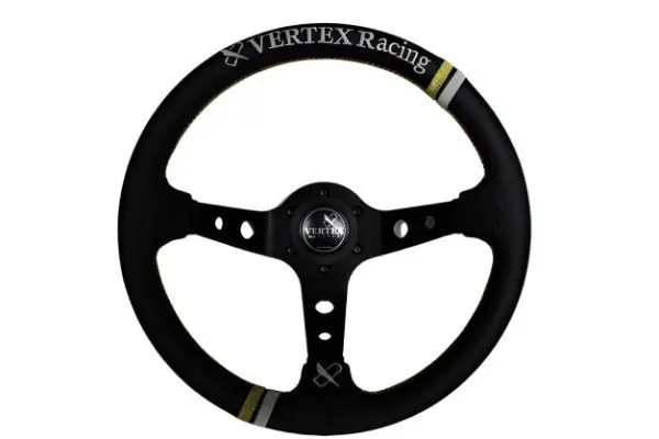 Money Back Guarantee VERTEX Racing Steering Wheel 330mm Leather w/ Gold and White Stitching