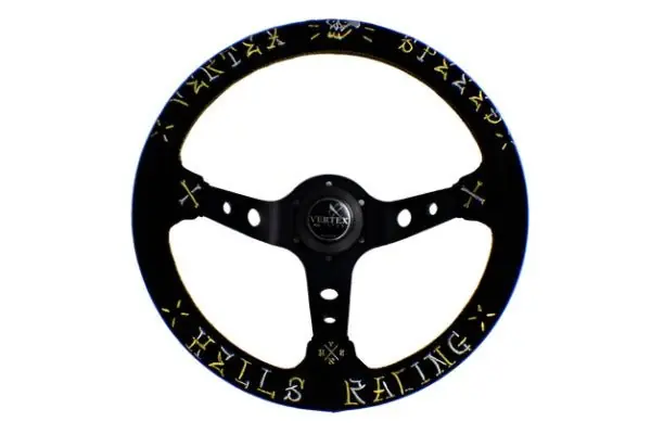 Last Chance VERTEX Speed Steering Wheel 330mm Suede w/ Gold and Silver Stitching