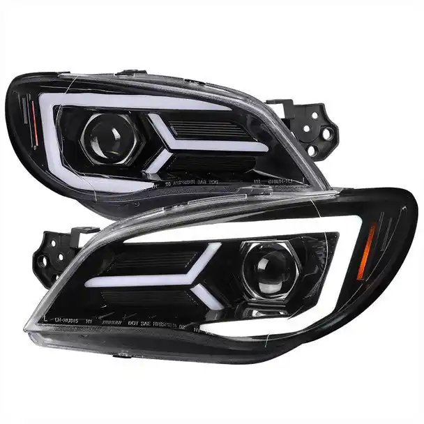 Spec-D Version 2 LED Bar Style Projector Headlights w/ Gloss Black Base and Clear Lens 2006-2007 WRX / 2006-2007 STI w/ OEM Halogen Lights Fresh Stock