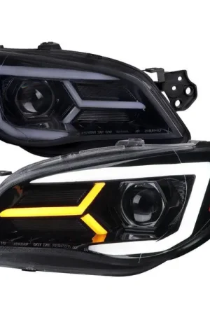 Premium Spec-D Version 2 LED Bar Style Projector Headlights w/ Gloss Black Base and Smoke Lens 2006-2007 WRX / 2006-2007 STI w/ OEM Halogen Lights