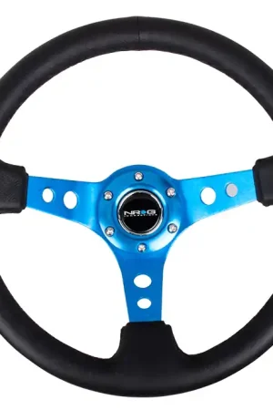 NRG Innovations 350MM Deep Dish Steering Wheel w/ Holes, Blue Center, Black Stitching and Black Leather Grip Don’t Miss Out