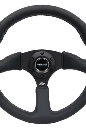 NRG Innovations 350MM Deep Dish Steering Wheel Smooth Leather w/ Black Center, Black Stitching and Perforated Leather Grip Free Returns
