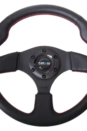 Direct From Factory NRG Innovations 320MM Steering Wheel w/ Black Center, Red Stitching and Leather Grip