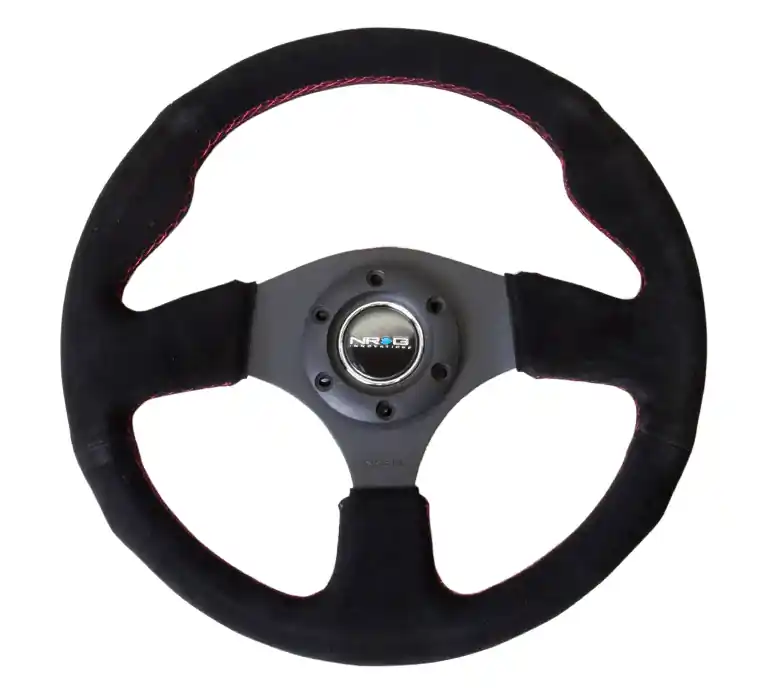New Release NRG Innovations 320MM Steering Wheel w/ Black Center, Red Stitching and Suede Grip