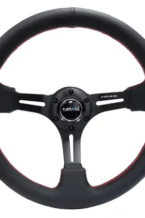 Mega Sale NRG Innovations 350MM Deep Dish Steering Wheel w/ Slits, Black Center, Red Stitching and Black Leather Grip