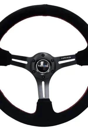 Factory Price NRG Innovations 350MM Deep Dish Steering Wheel w/ Slits, Black Center, Red Stitching and Black Suede Grip