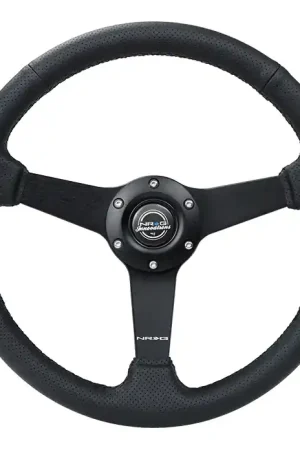 Hassle-Free Returns NRG Innovations 350MM Flat Steering Wheel w/ Black Center, Black Stitching and Black Perforated Leather Grip