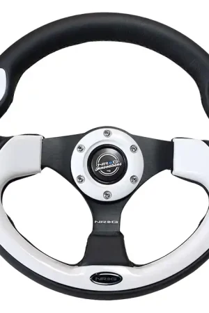 NRG Innovations Pilota Series 320MM Steering Wheel w/ Black Center, Black Stitching, White Accents and Leather Grip Limited Time
