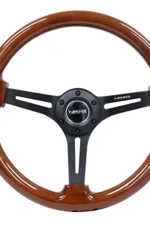 Buy Today NRG Innovations 350mm Deep Dish Steering Wheel w/ Slits, Black Center, and Woodgrain Grip