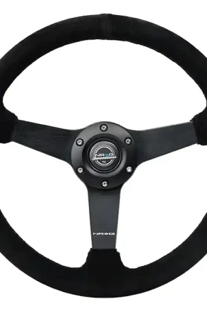Professional Grade NRG Innovations 350MM Flat Steering Wheel w/ Black Center, Black Stitching and Black Suede Grip
