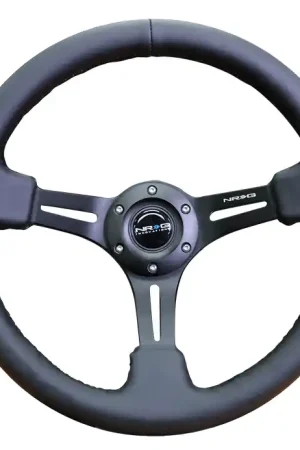 Weekend Sale NRG Innovations 350MM Deep Dish Steering Wheel w/ Slits, Black Center, Black Stitching and Black Leather Grip
