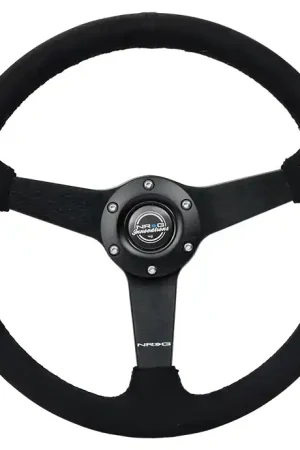 NRG Innovations 350MM Flat Steering Wheel w/ Black Center, Black Stitching and Black Alcantara Grip Limited Edition