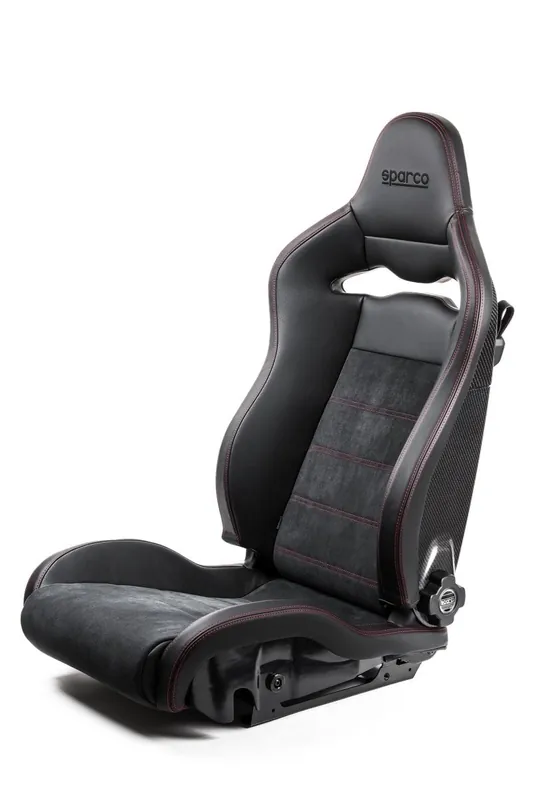 Top Rated Sparco SPX Special Edition Reclining Bucket Seat Black w / Red Stitching, Matte Carbon Shell, Left Side