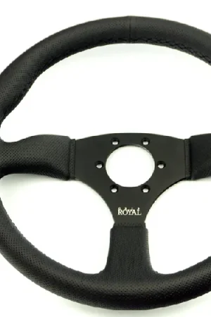 Money Back Guarantee Grip Royal Ace 350mm Deep Dish Steering Wheel w/ Black Perforated Leather Grip and Black Stitching