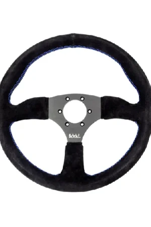 Grip Royal Ace 350mm Deep Dish Steering Wheel w/ Black Suede Grip and Blue Stitching New Release