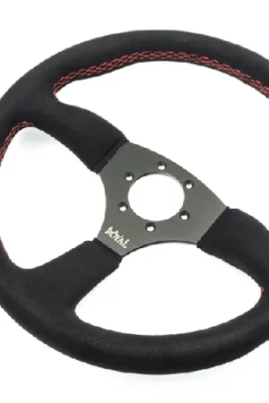 Warranty Included Grip Royal Ace 350mm Deep Dish Steering Wheel w/ Black Suede Grip and Red Stitching