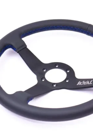 Grip Royal Brute 350mm Deep Dish Steering Wheel w/ Black Leather Grip and Blue Stitching Today Only