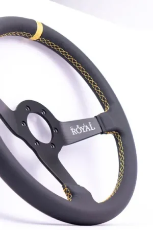 Special Discount Grip Royal Brute 350mm Deep Dish Steering Wheel w/ Black Leather Grip, Gold Stitching, and Gold TDC Stripe