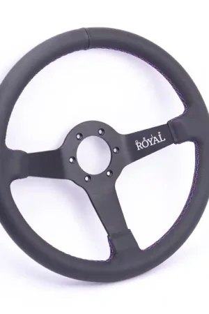 Grip Royal Brute 350mm Deep Dish Steering Wheel w/ Black Leather Grip, and Purple Stitching Certified