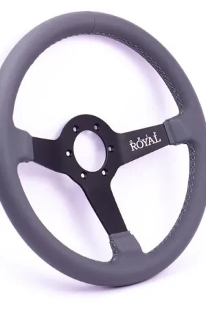 Reduced Price Grip Royal Brute Macbeth 350mm Deep Dish Steering Wheel w/ Grey Leather Grip, and Grey Stitching