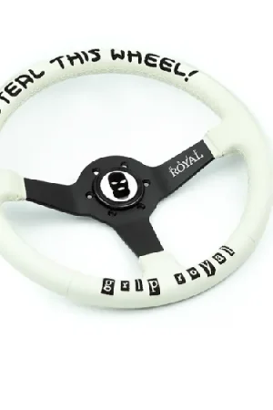 Don’t Miss Out Grip Royal Brute Steal This Wheel! 350mm Deep Dish Steering Wheel w/ White Leather Grip, White Stitching, and Black Embroidery