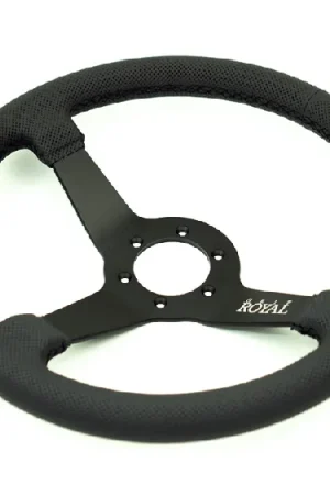 Exclusive Grip Royal Brute 350mm Deep Dish Steering Wheel w/ Black Perforated Leather Grip and Black Stitching