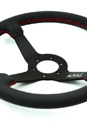 Grip Royal Brute 350mm Deep Dish Steering Wheel w/ Black Perforated Leather Grip and Red Stitching Same Day Shipping
