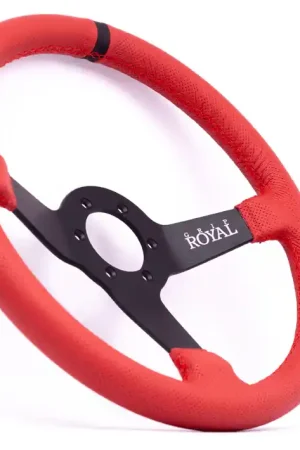 Grip Royal Brute 350mm Deep Dish Steering Wheel w/ Red Perforated Leather Grip, Red Stitching and Black TDC Stripe Modern