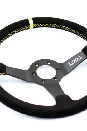 Grip Royal Brute 350mm Deep Dish Steering Wheel w/ Black Suede Grip, Gold Stitching and Gold Leather TDC Stripe Luxury