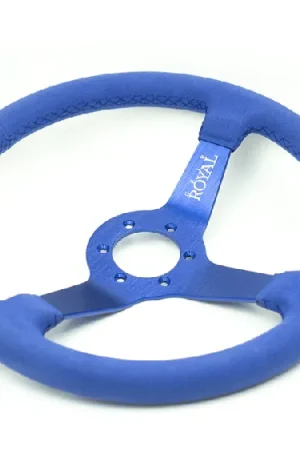 Top Rated Grip Royal Brute 350mm Deep Dish Steering Wheel w/ Blue Suede Grip, Blue Stitching and Blue Center