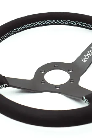High Quality Grip Royal Brute 350mm Deep Dish Steering Wheel w/ Black Suede Grip and Mint Stitching