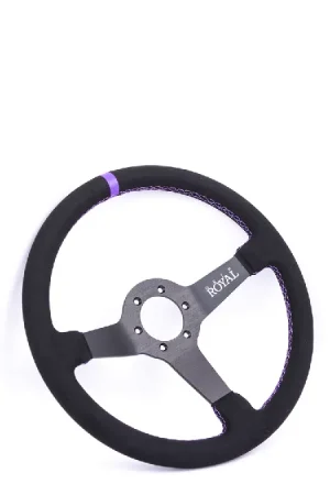 Same Day Shipping Grip Royal Brute 350mm Deep Dish Steering Wheel w/ Black Suede Grip, Purple Stitching, and Purple TDC Stripe