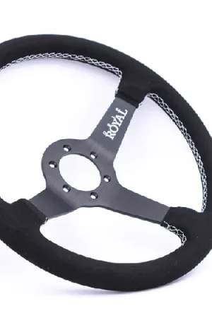 Grip Royal Brute 350mm Deep Dish Steering Wheel w/ Black Suede Grip, White Stitching, and White TDC Stripe Bulk Order