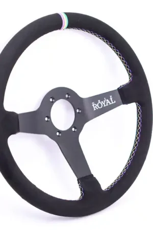 Discount Grip Royal Brute 350mm Deep Dish Steering Wheel w/ Black Suede Grip, Mardi Gras Stitching, and Mardi Gras TDC Stripe