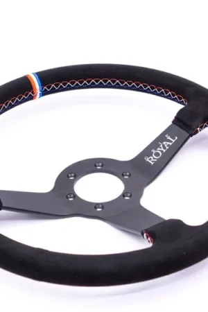 Grip Royal Brute 350mm Deep Dish Steering Wheel w/ Black Suede Grip, Red White Blue Stitching and USA TDC Stripe Popular