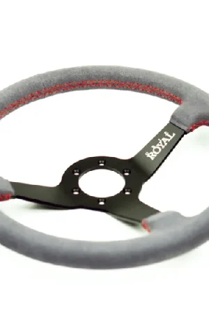 Same Day Shipping Grip Royal Brute 350mm Deep Dish Steering Wheel w/ Grey Suede Grip and Red Stitching