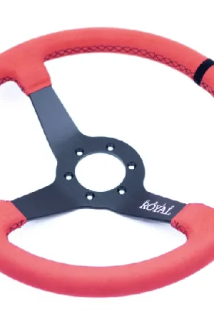 Top Rated Grip Royal Brute 350mm Deep Dish Steering Wheel w/ Red Suede Grip, Red Stitching, and Black TDC Stripe