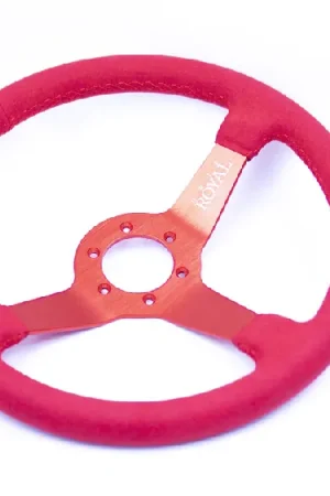 Grip Royal Brute 350mm Deep Dish Steering Wheel w/ Red Suede Grip, Red Stitching and Red Center Reduced Price